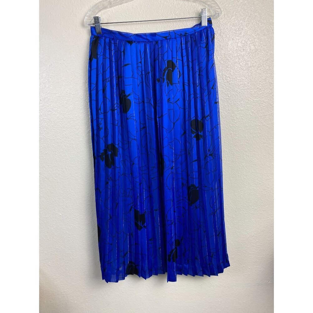 Vintage Breckenridge Pleated Skirt Womens size 12 Floral Blue Modest Prairie